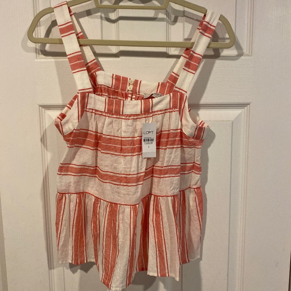 Loft  Pink and White Stripe Top